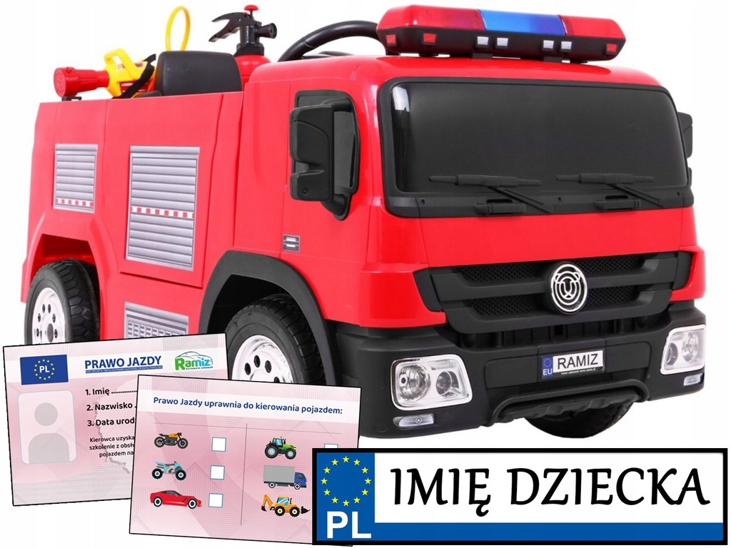 samochód dla dzieci STRAŻ POŻARNA pilot SYRENA STRAŻACKA kogut PRAWO JAZDY