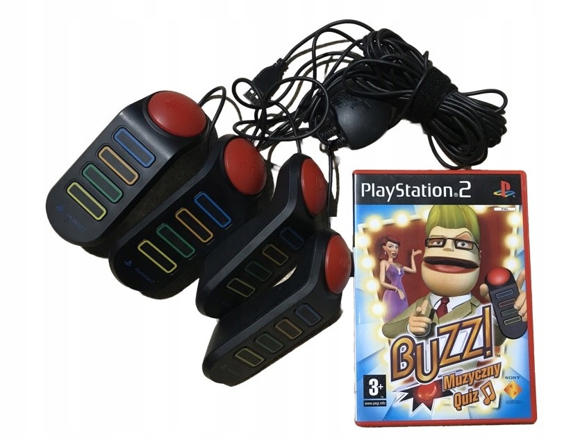 BUZZ MUZYCZNY QIUZ PL + 4 PRZEWODOWE BUZZERY PS2 PS3