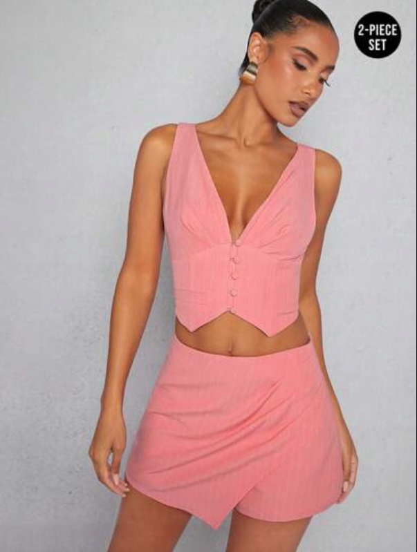 SHEIN KOMPLET RÓŻOWY KAMIZELKA+SPÓDNICO-SPODENKI L 900
