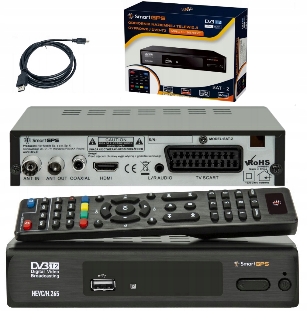 Tuner dekoder TV DVBT DVB-T2 HDMI H.265 + kabel