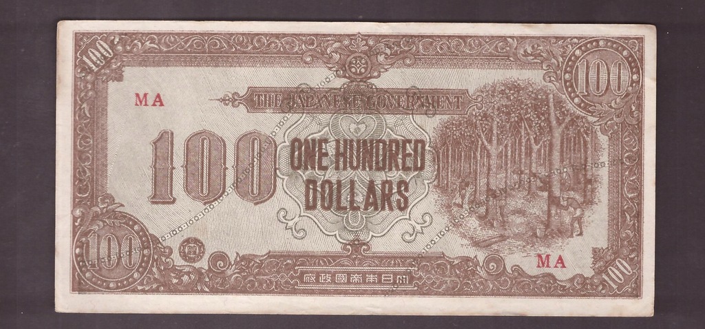 Japonia - Okupacja Malaya - banknot - 100 Dollar 1942 rok