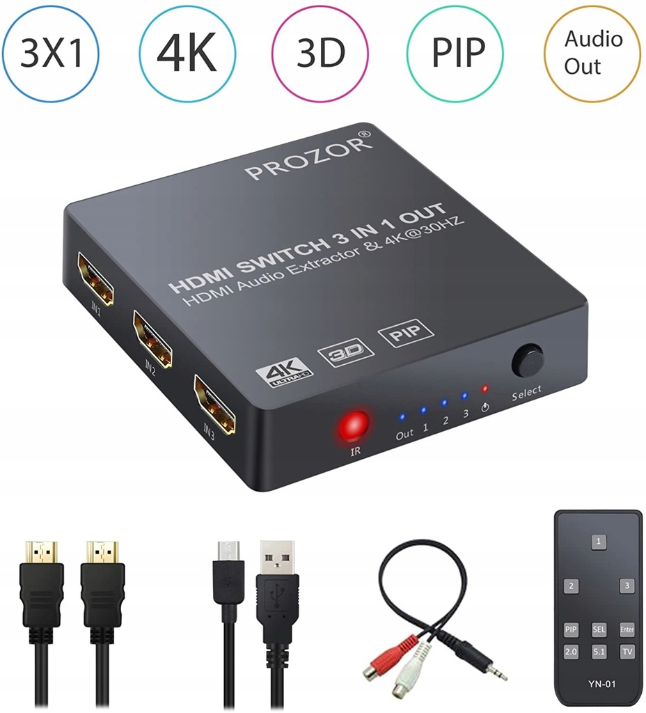 Купить Переключатель Prozor HDMI, 4К, 3D, разъем 3x1: отзывы, фото, характеристики в интерне-магазине Aredi.ru