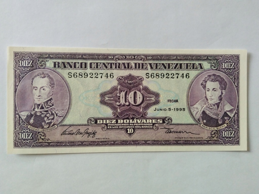 WENEZUELA 10 BOLIVARES 1995 P61d UNC (A6)