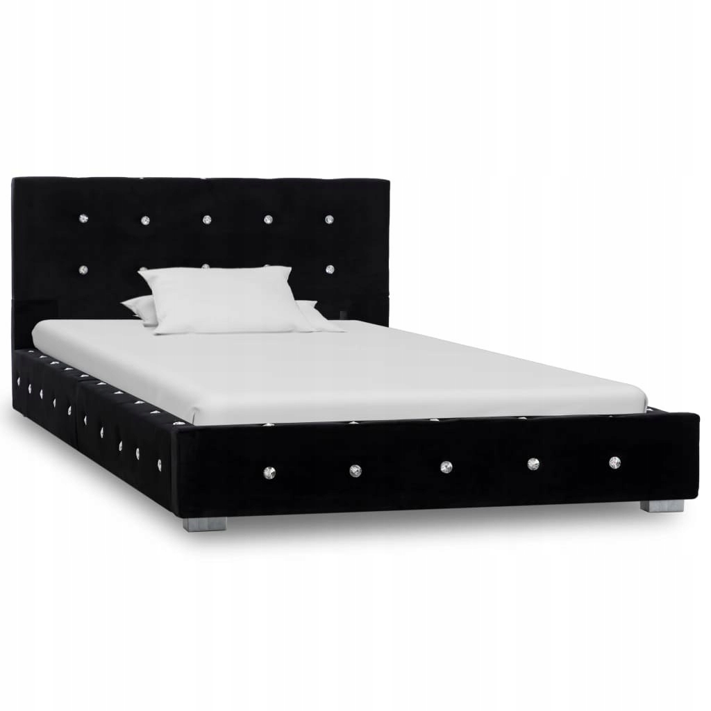 Rama łóżka, czarna, tapicerowana aksamitem, 90 x 2
