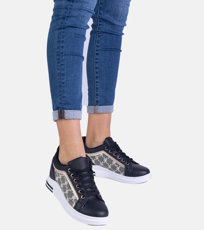 Czarne sneakersy damskie na ukrytym koturnie Rondario rozmiar 40