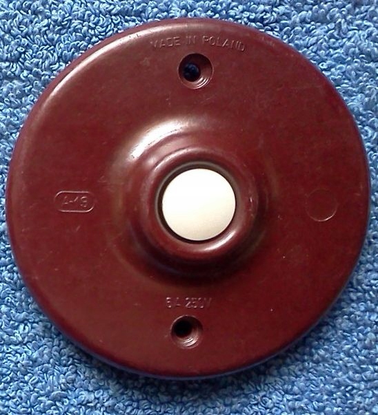 Bakelit przycisk dzwonkowy czarwowo-biały podtynk.