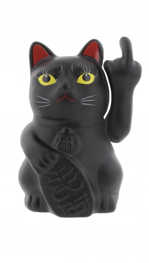 Kot machający ręką figurka szczęścia MANEKI-NEKO 15cm czarny fuck