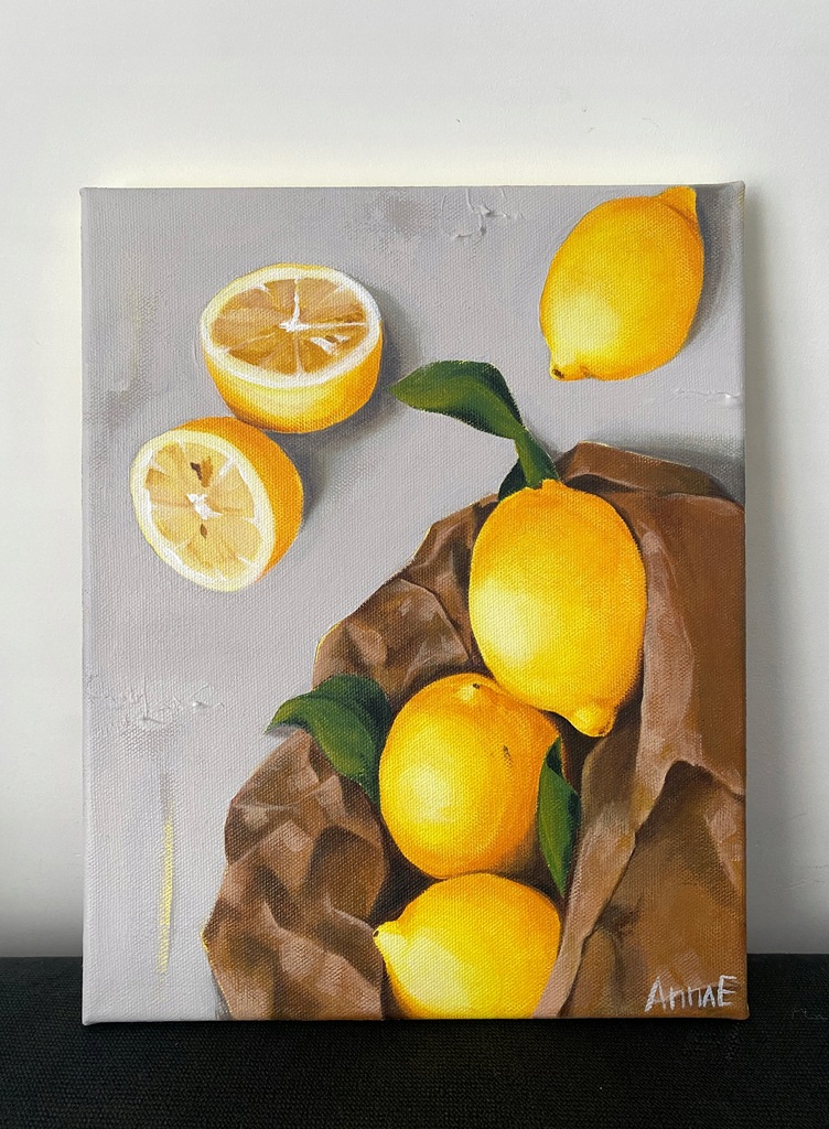 "Cytryny" obraz akrylowy na płótnie ręcznie malowany nowoczesny owoce