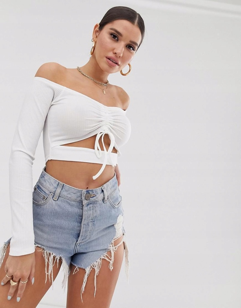 ASOS DESIGN__XDI WIĄZANY CROP TOP DŁUGI RĘKAW__L