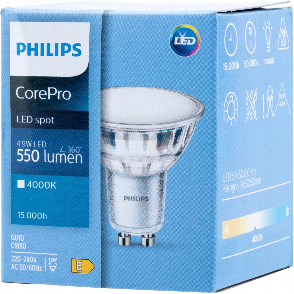 Купить Светодиодная лампа GU10 5W 50W 550лм PHILIPS 4000K 120D: отзывы, фото, характеристики в интерне-магазине Aredi.ru