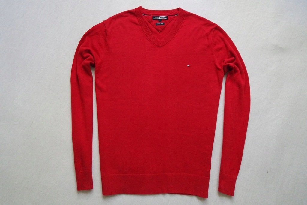 TOMMY HILFIGER sweter sweterek czerwony LEN logo_L