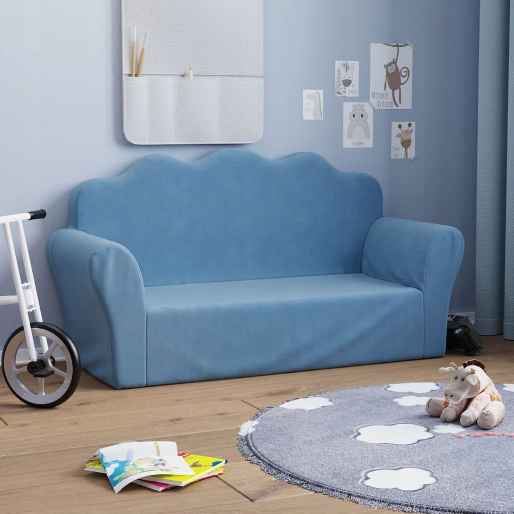 VidaXL 2-os. sofa dla dzieci, niebieska, miękki pl
