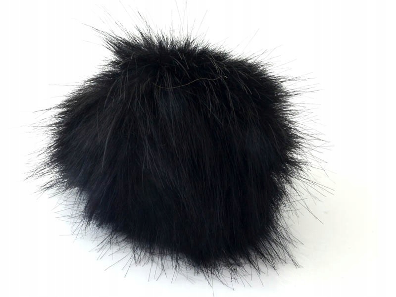 Pompon futrzany z długim włosem kolor czarny