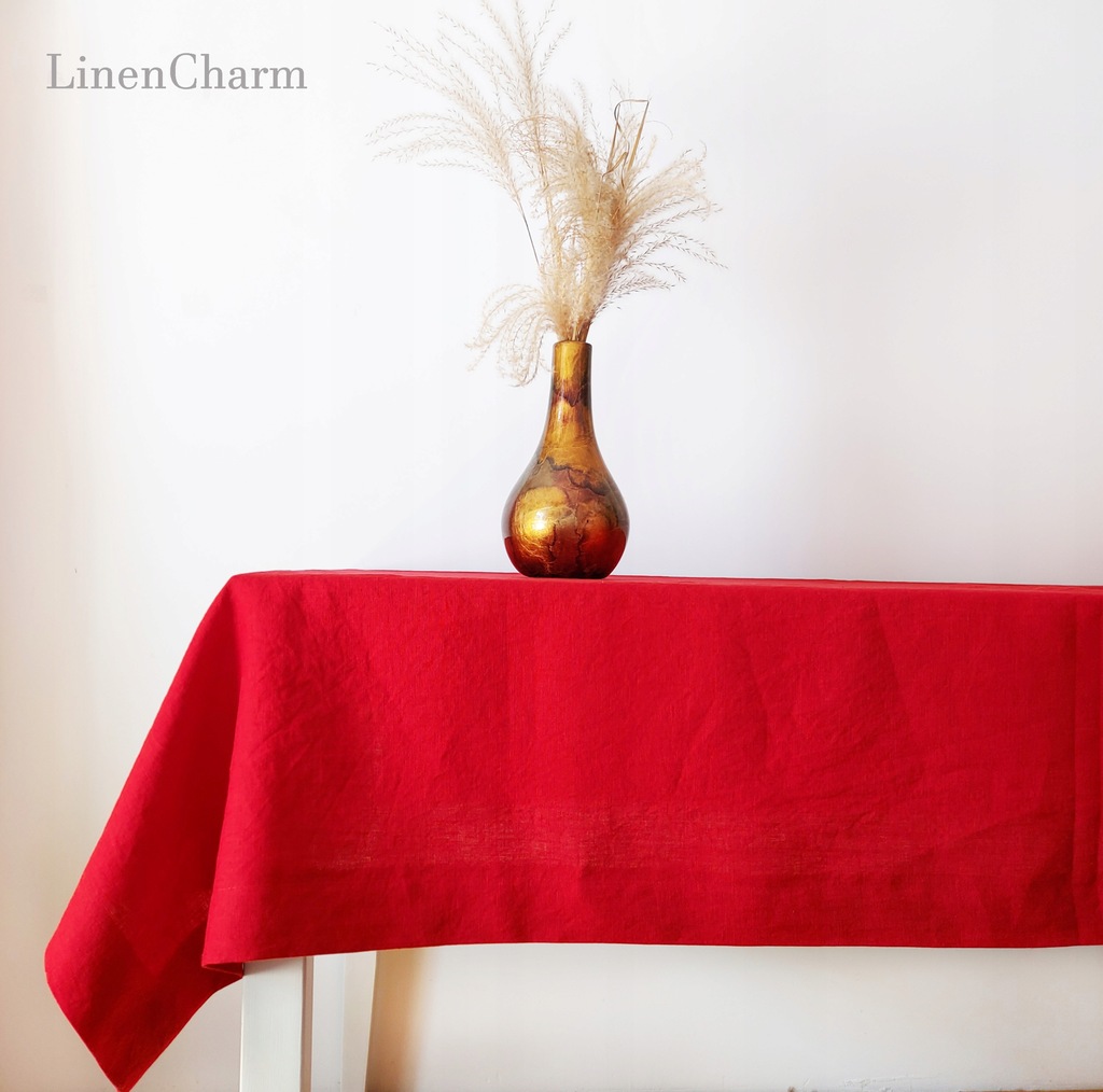 Lniany Obrus na stół 135 x 200 cm. Czerwony