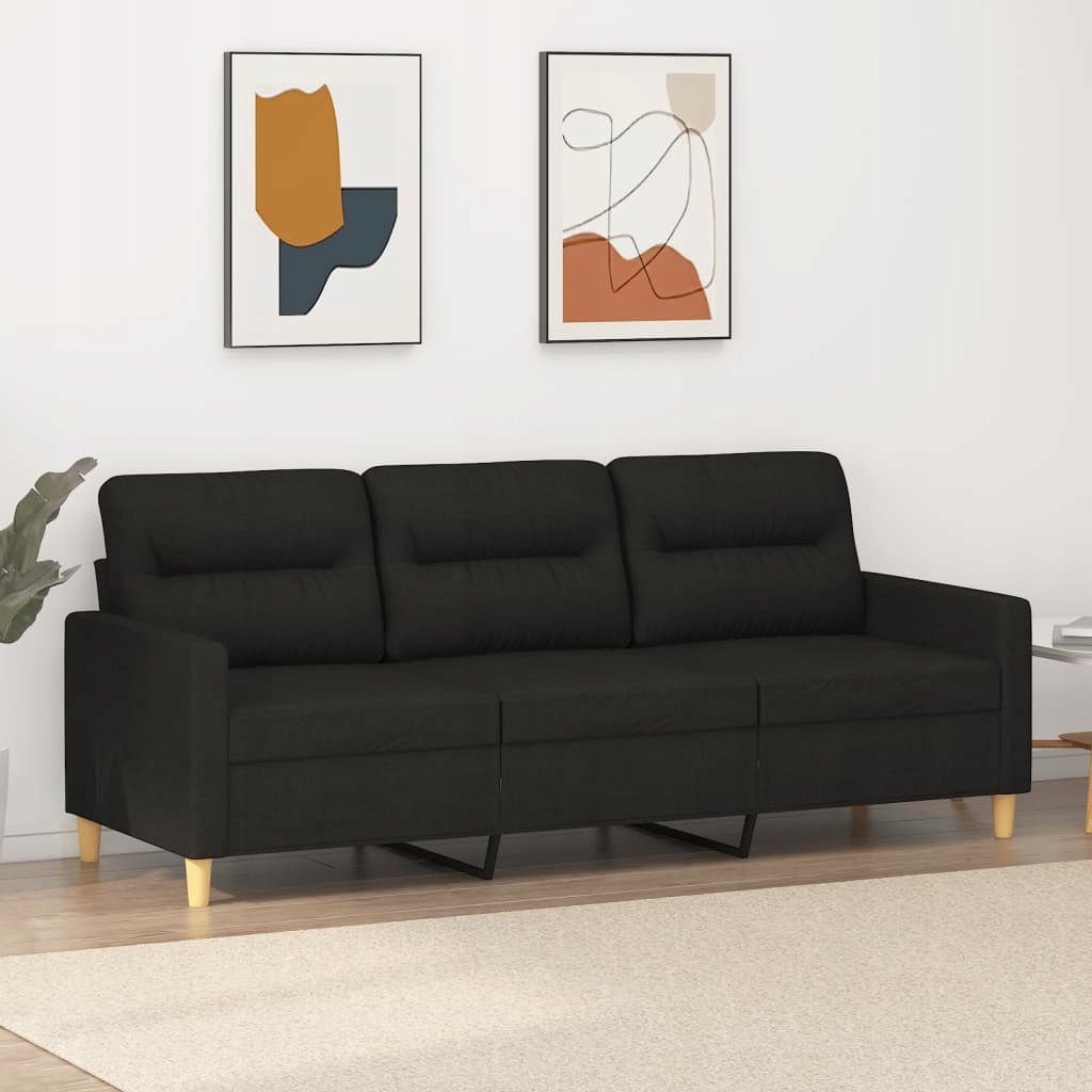 VidaXL Sofa 3-osobowa, czarna, 180 cm, tapicerowana tkaniną