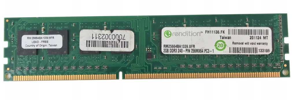RAM 2GB DDR3 PC3-10600U RM25664BA1339.8FR Rendition