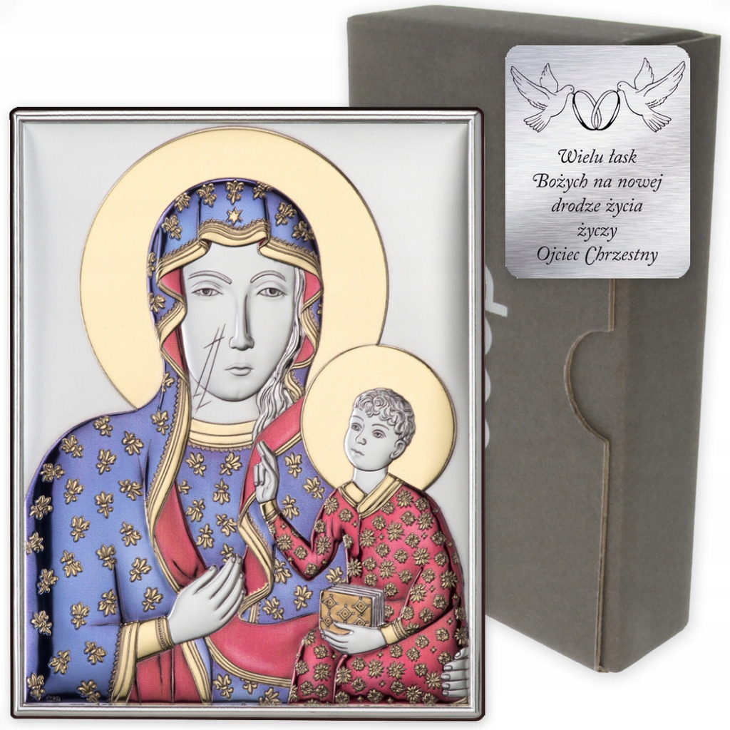 Obrazek Matki Boskiej Częstochowska srebrny Chrztu