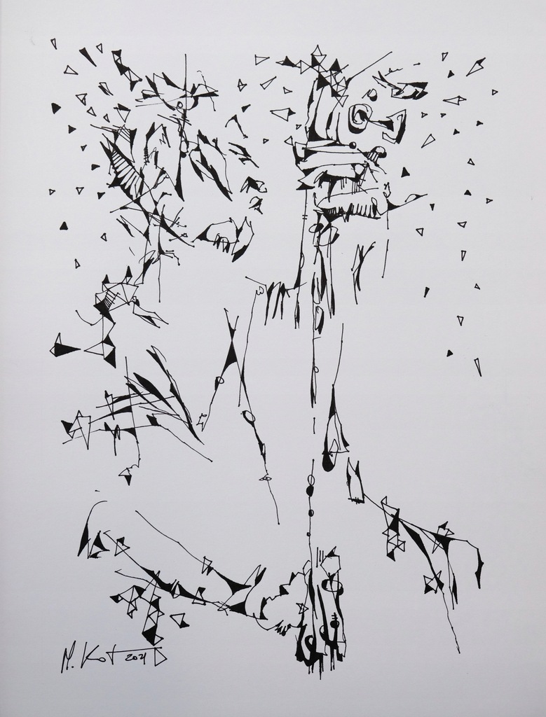 JAZZMAN MUZYK KONTRABASISTA CIEKAWY RYSUNEK 24x32