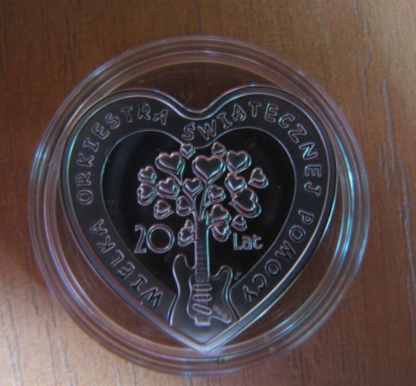 moneta 20 XX lat wośp, nowa, 10zł, srebro, serce