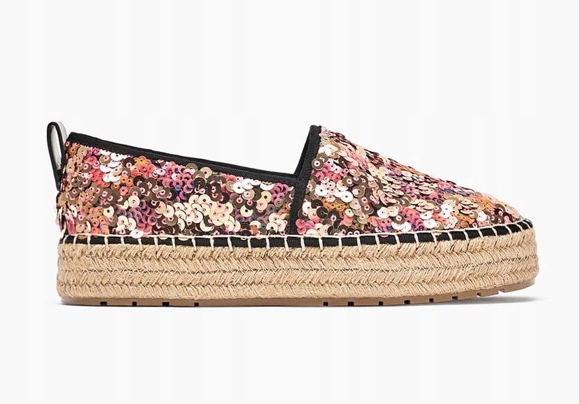 ZARA ESPADRYLE BUTY NA PLATFORMIE Z CEKINAMI 38