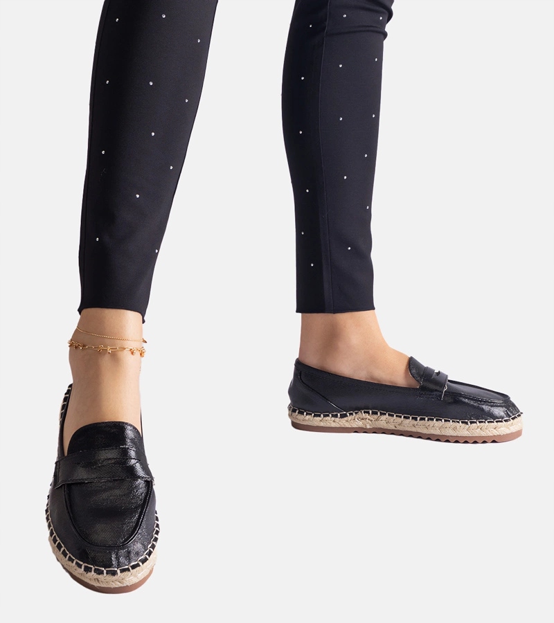 Espadryle damskie czarne z eko-skóry 31068 rozmiar 41