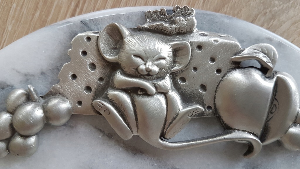 Patera na sery - szary marmur, srebrne myszy nowy