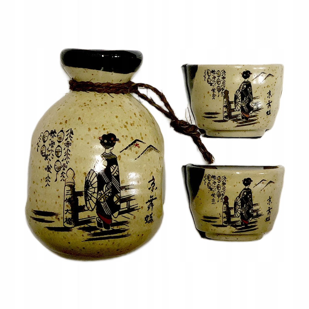 JAPOŃSKI ZESTAW DO SAKE OCHOKO TOKKURI ORYGINAŁ MAIKO NIOH OZASHIKI NASHIJI