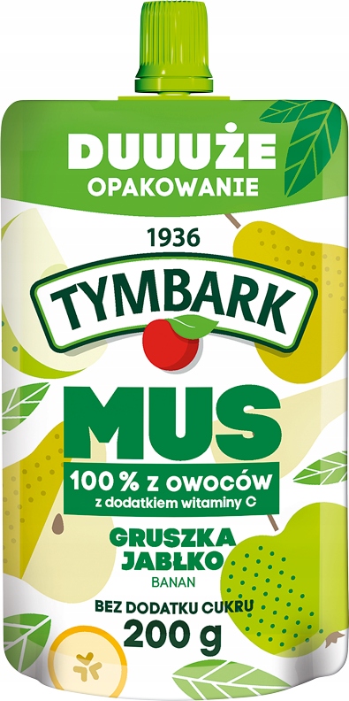 Mus Tymbark 100% GRUSZKA JABŁKO Bez Cukru 200g