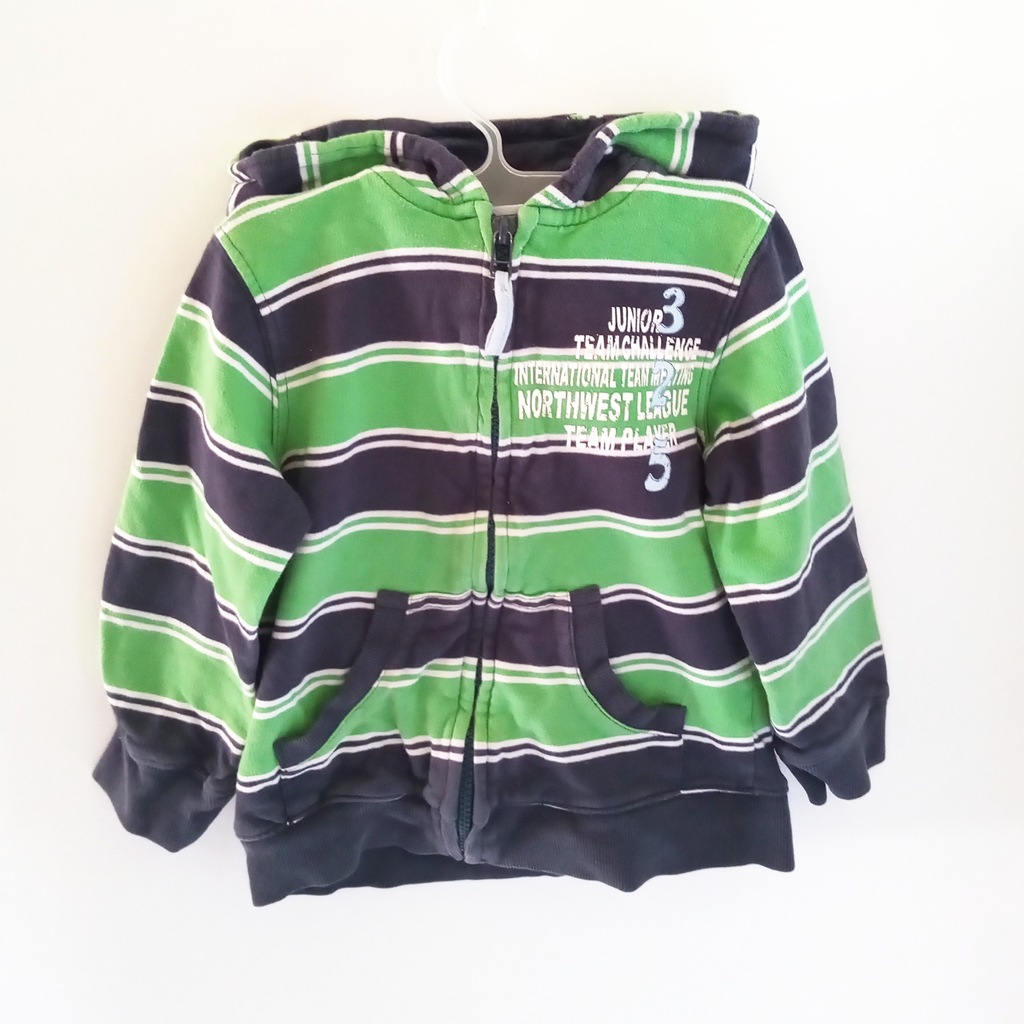 Bluza w paski CHŁOPIĘCA Zielony Kaptur Zamek Wekids roz. 92-98 cm A1735