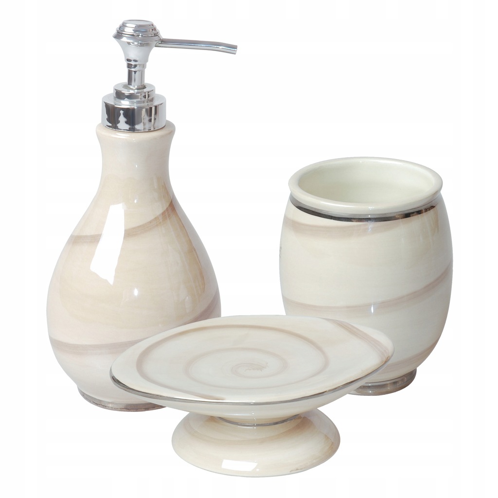 Komplet zestaw łazienkowy beżowy ceramiczny MAKADI