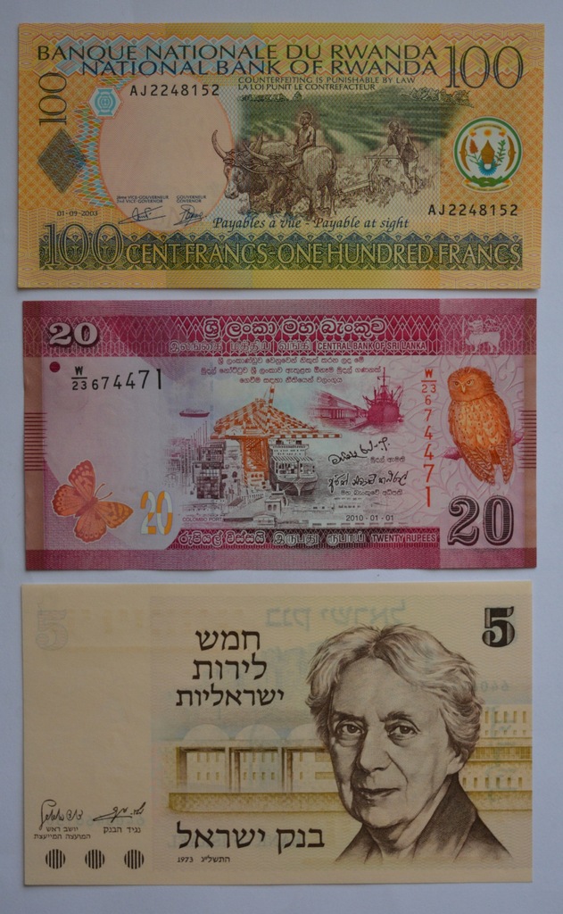 Izrael, Rwanda, Sri Lanka – zestaw 3 banknotów