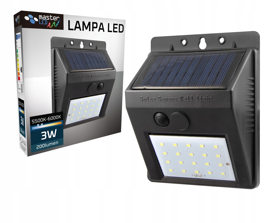 LAMPA LED SOLARNA Z CZUJNIKIEM OGRODOWA ZEWNĘTRZNA