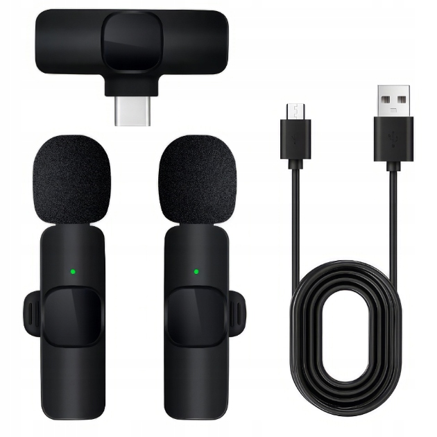 2x Mikrofon Bezprzewodowy Krawatowy USB-C Klips Android Streaming Live Vlog