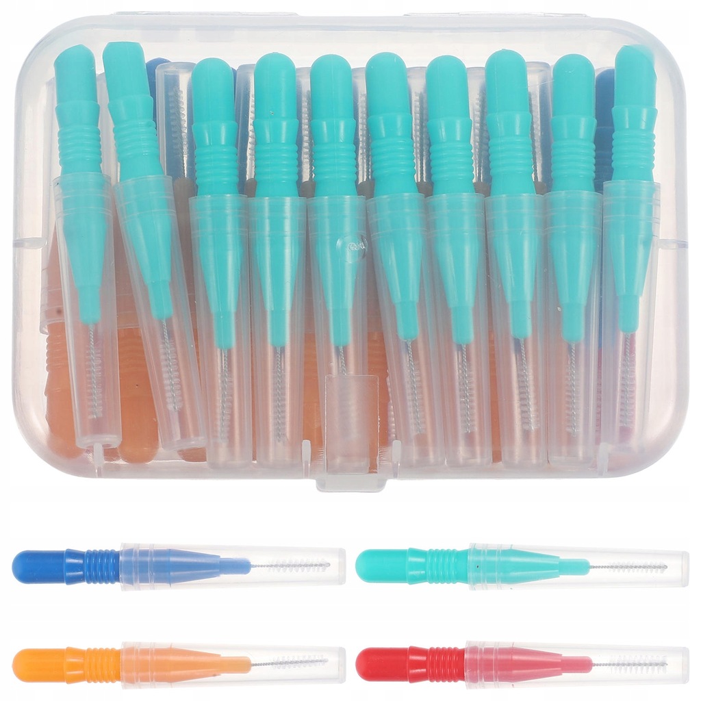 BRACES CLEANER INTERDENTAL BRUSHES COLORED SET BOX FLOSS 80 PCS NYLON