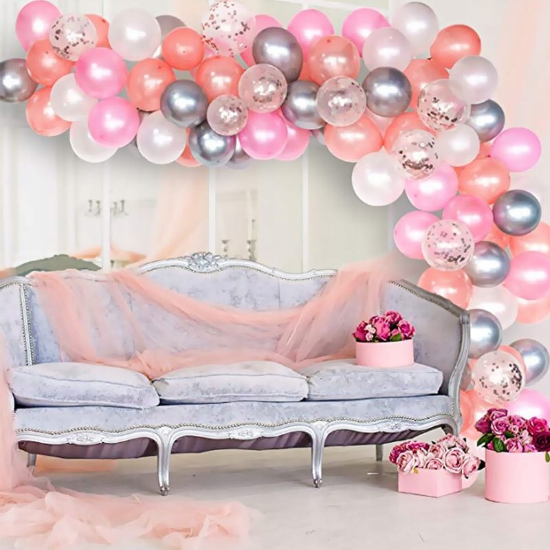 Girlanda balonowa 120 balonów Premium biało różowa
