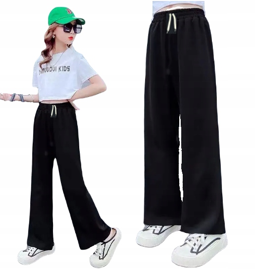 SPODNIE dresowe dziewczęce DRESY szerokie modne KULOTY 134 140