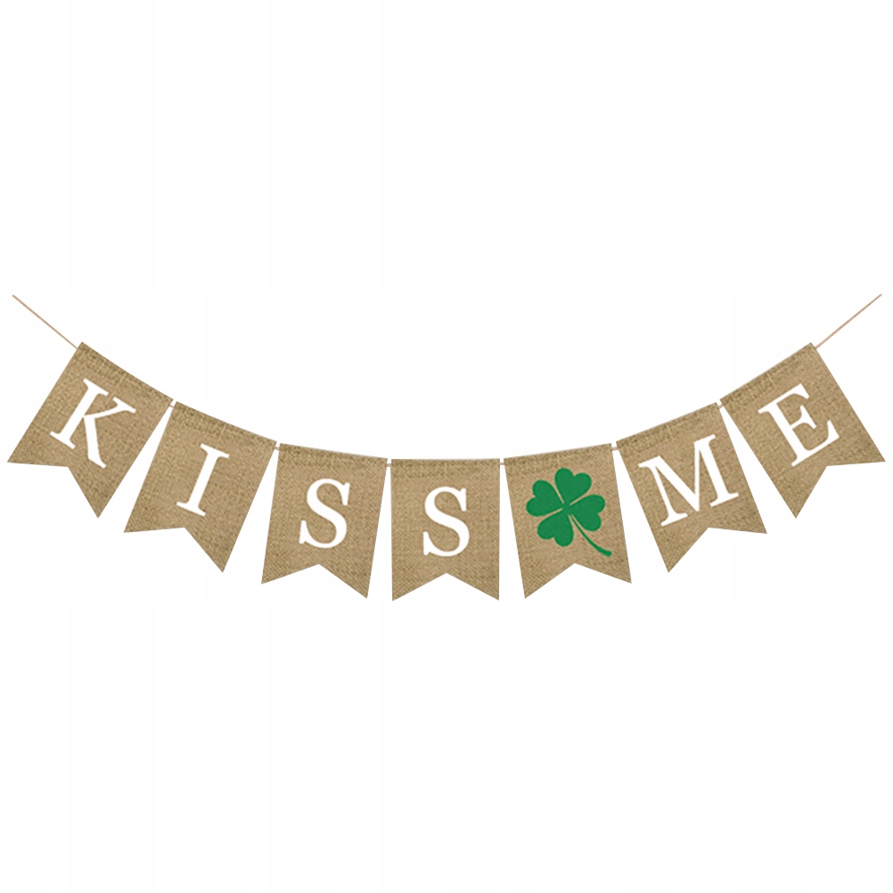 Kiss Me Shamrock Burlap Banner Czterolistna konicz