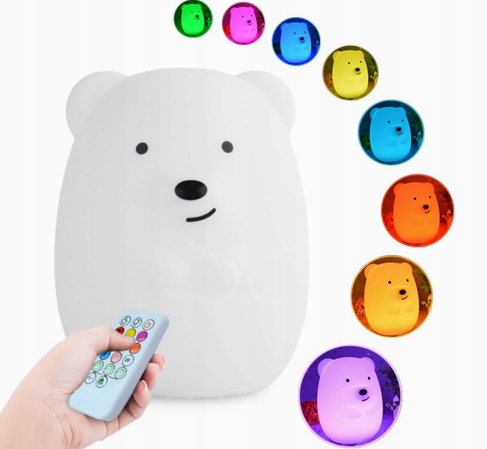 Lampka Nocna Miś wielokolorowy SILIKONOWY Biały