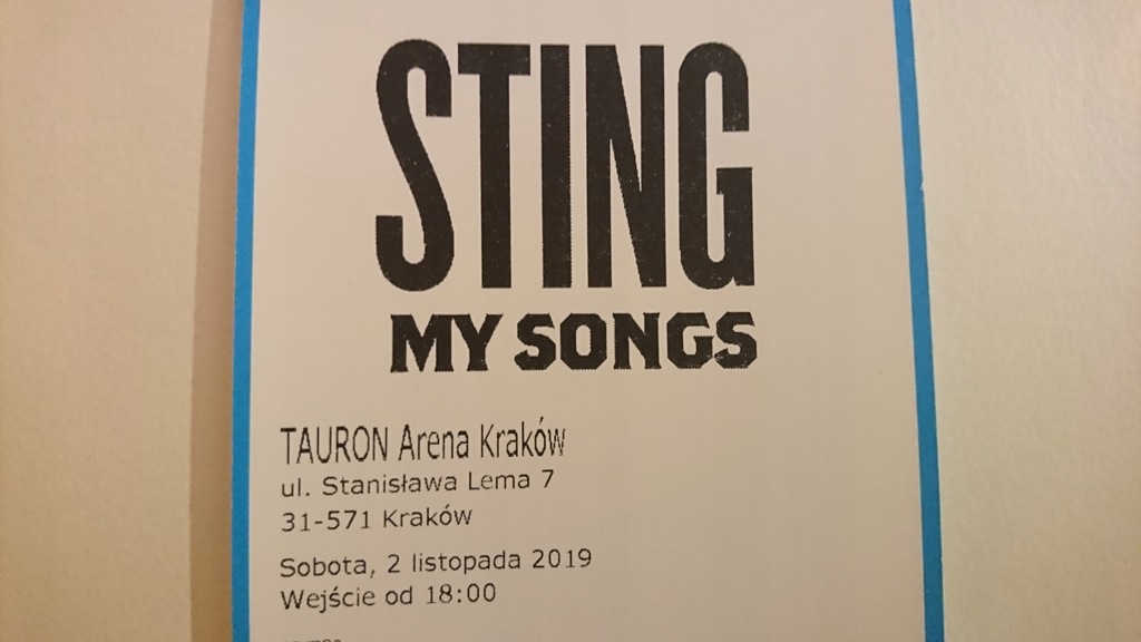 2 bilety na koncert STING (Kraków, 02.11.2019)