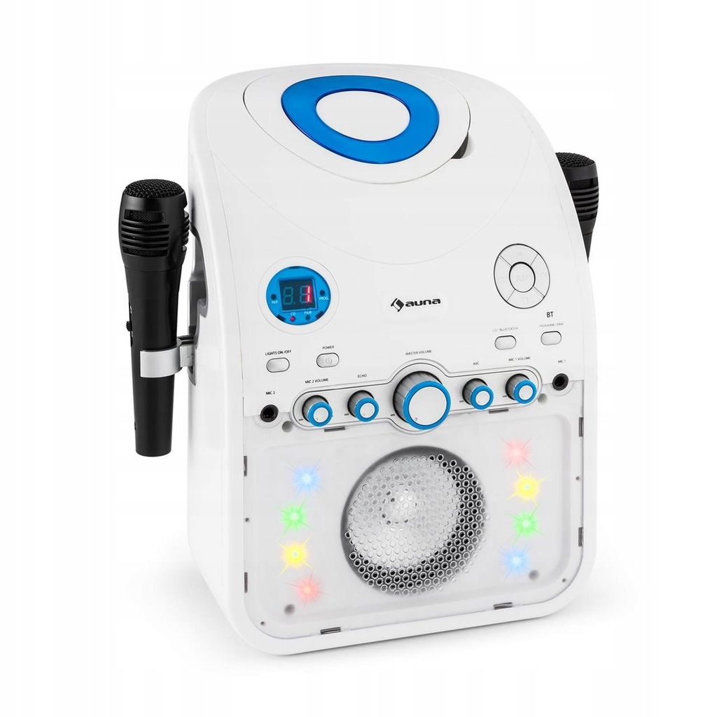 Zestaw karaoke dla dzieci 2mikrofony CD BT AUX LED