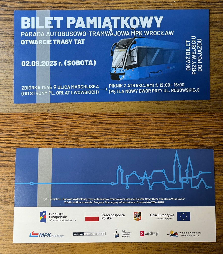 Bilet MPK Wrocław pamiątkowy, parada tramwajów i autobusów otwarcie TAT