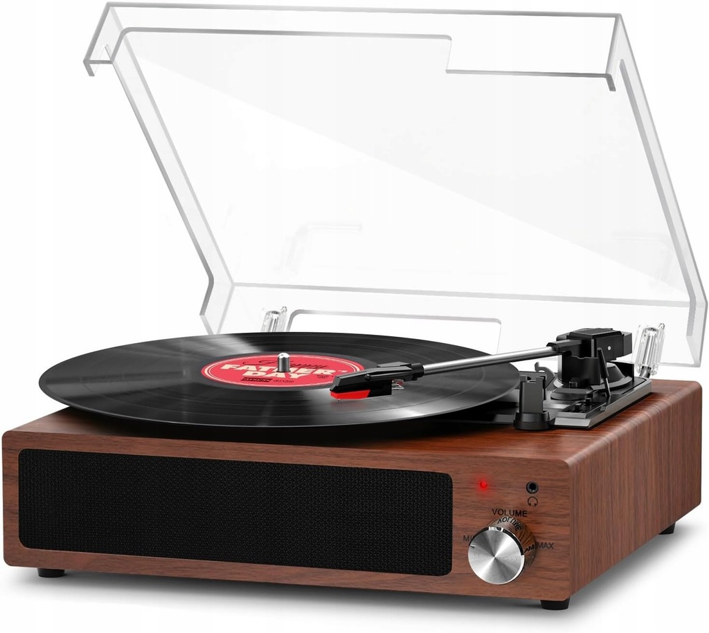 Gramofon z Wbudowanymi Głośnikami Napęd Paskowy USB 3 Biegowy Orzech Włoski