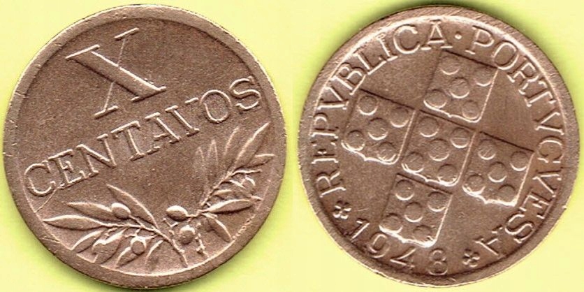 PORTUGALIA 10 Centavos 1948 r.