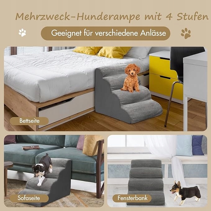 COSTWAY Schody dla psa, 4 stopnie, antypoślizgowe schodki dla psów z pianki