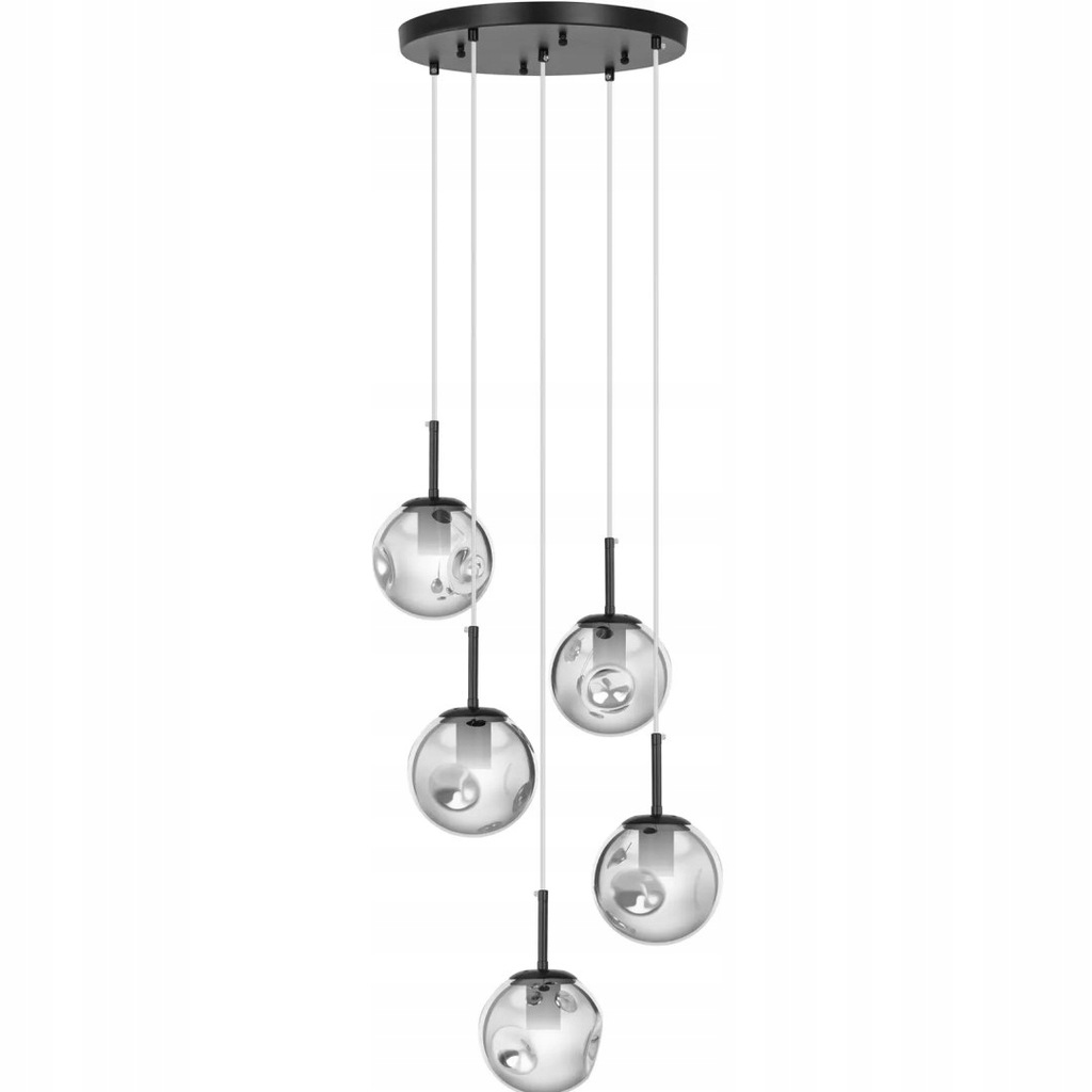 Lampa sufitowa wisząca 5 punktowa E27 - przydymione szkło