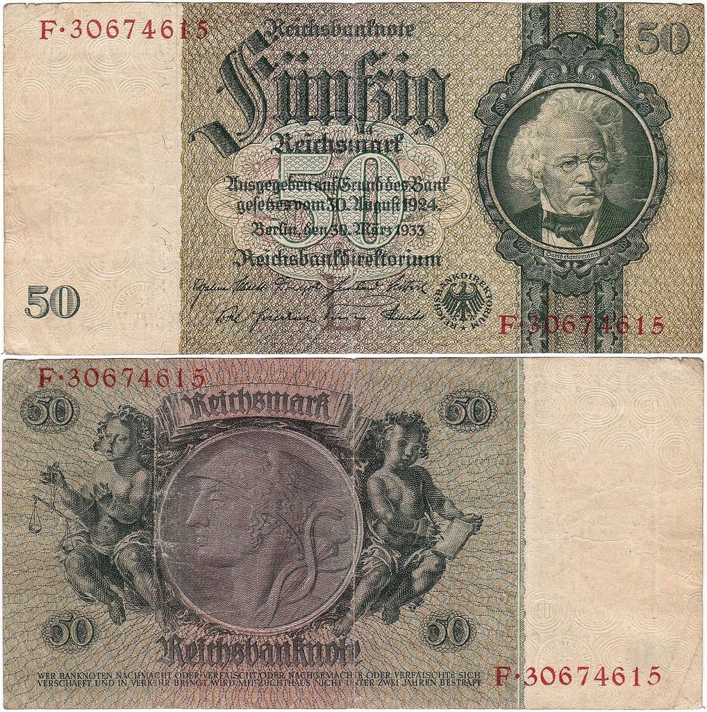 Niemcy, 50 Reichsmark 30.3.1933 Pick 182a