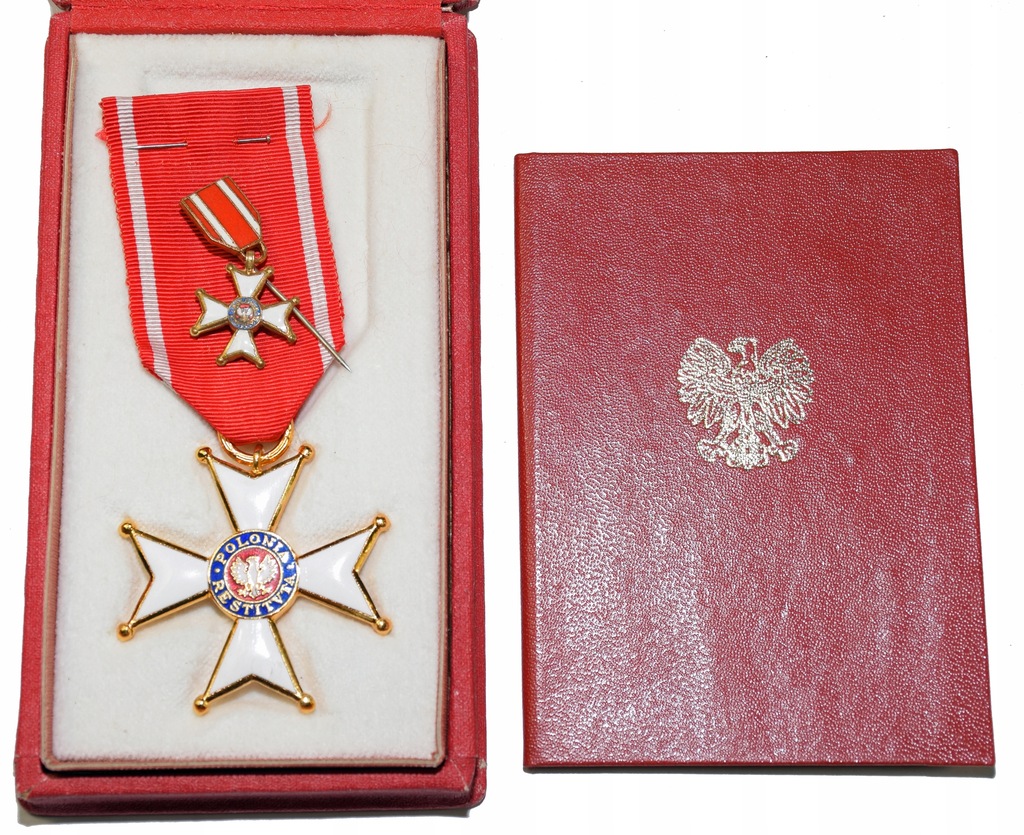 Krzyż Kawalerski Polonia Restituta 1944 z miniaturką zestaw działaczka PZPR