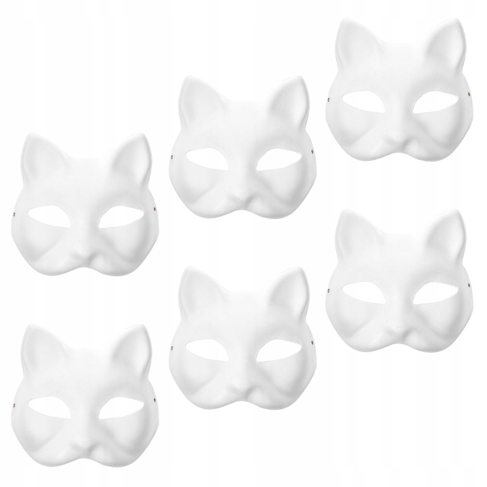 Blank Fox Masks Cat Face White 6 Pcs