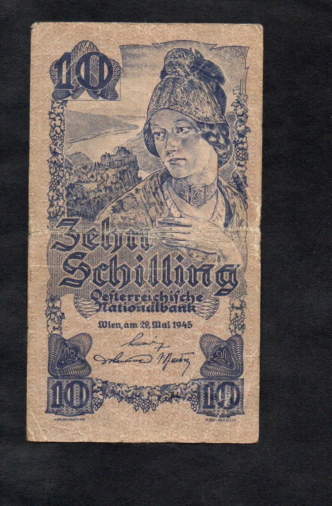 BANKNOT AUSTRIA -- 10 szylingów -- 1945 rok