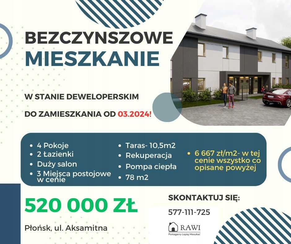 Mieszkanie z dużym tarasem! Bezpłatnie 3 miejsca postojowe. PŁOŃSK